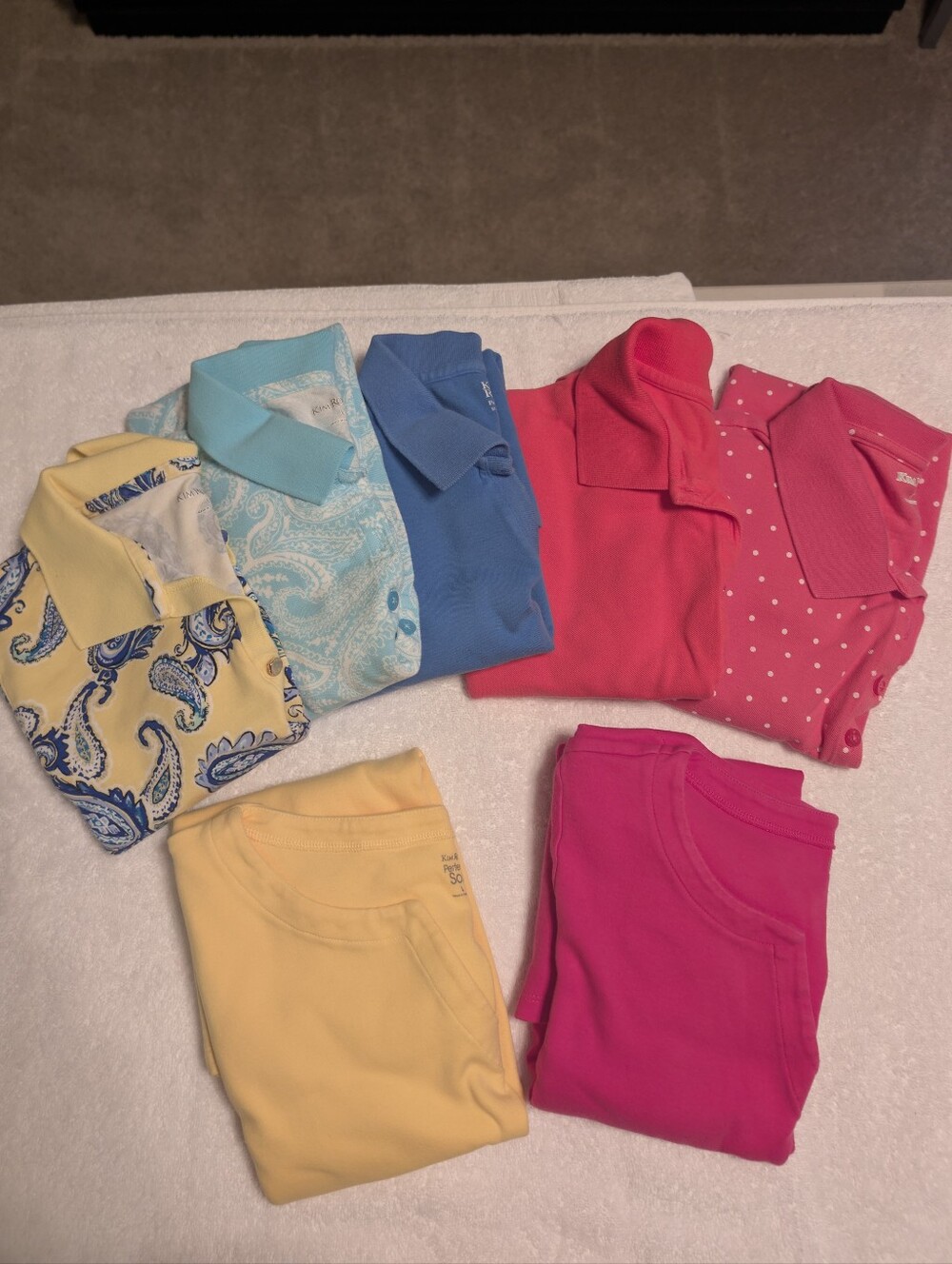 Kim Rogers 7 Shirt Bundle Bright Polo & Tee Mix - Pink, Yellow, Blue- Large